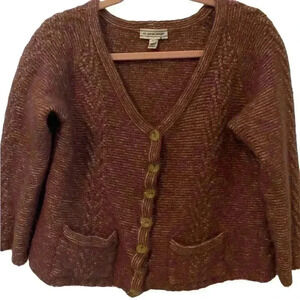 St. John Sport Wool Blend Tweed Button Front Cropped Thick Cardigan Size L